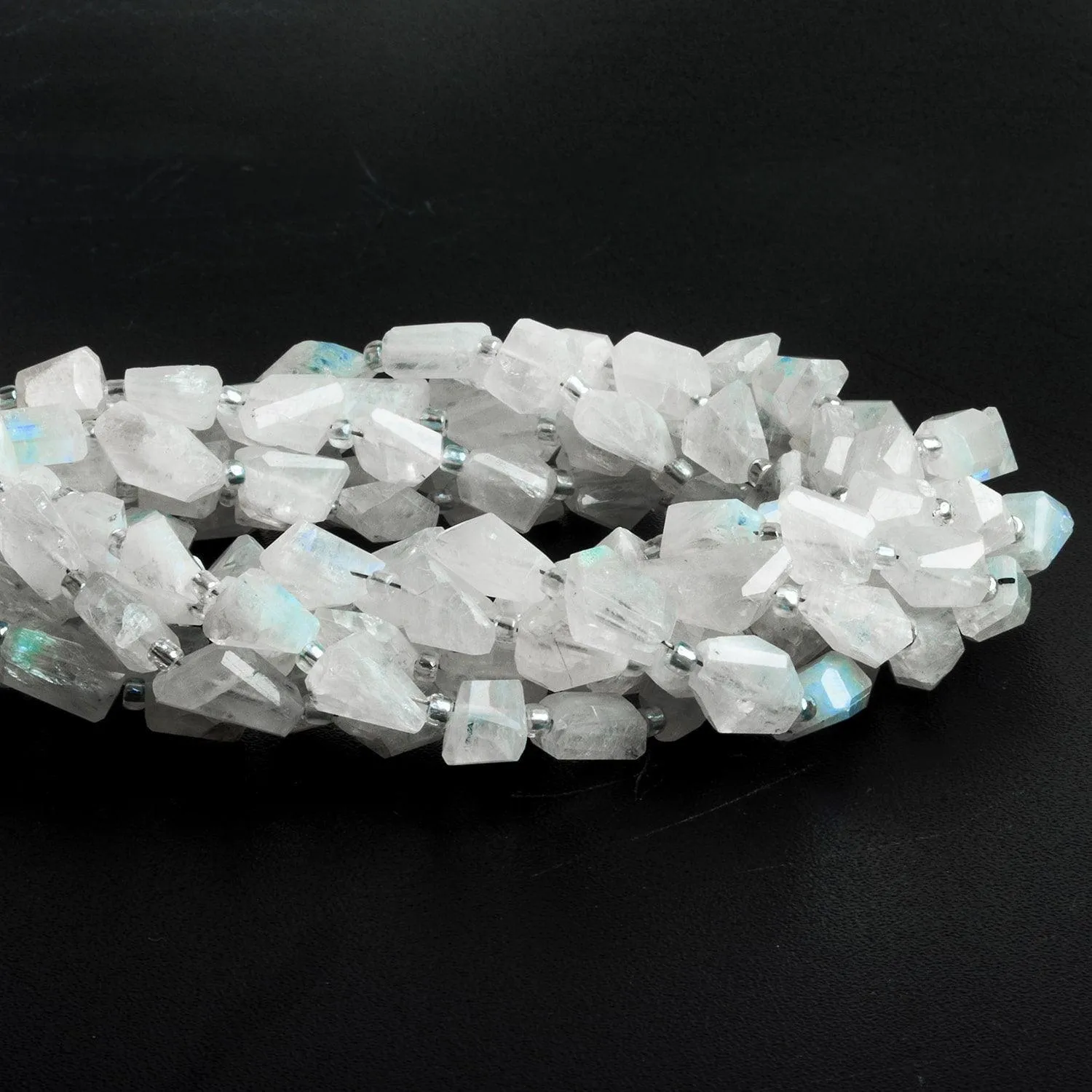 10x6mm Rainbow Moonstone Faceted Nuggets 14 inch 35 beads