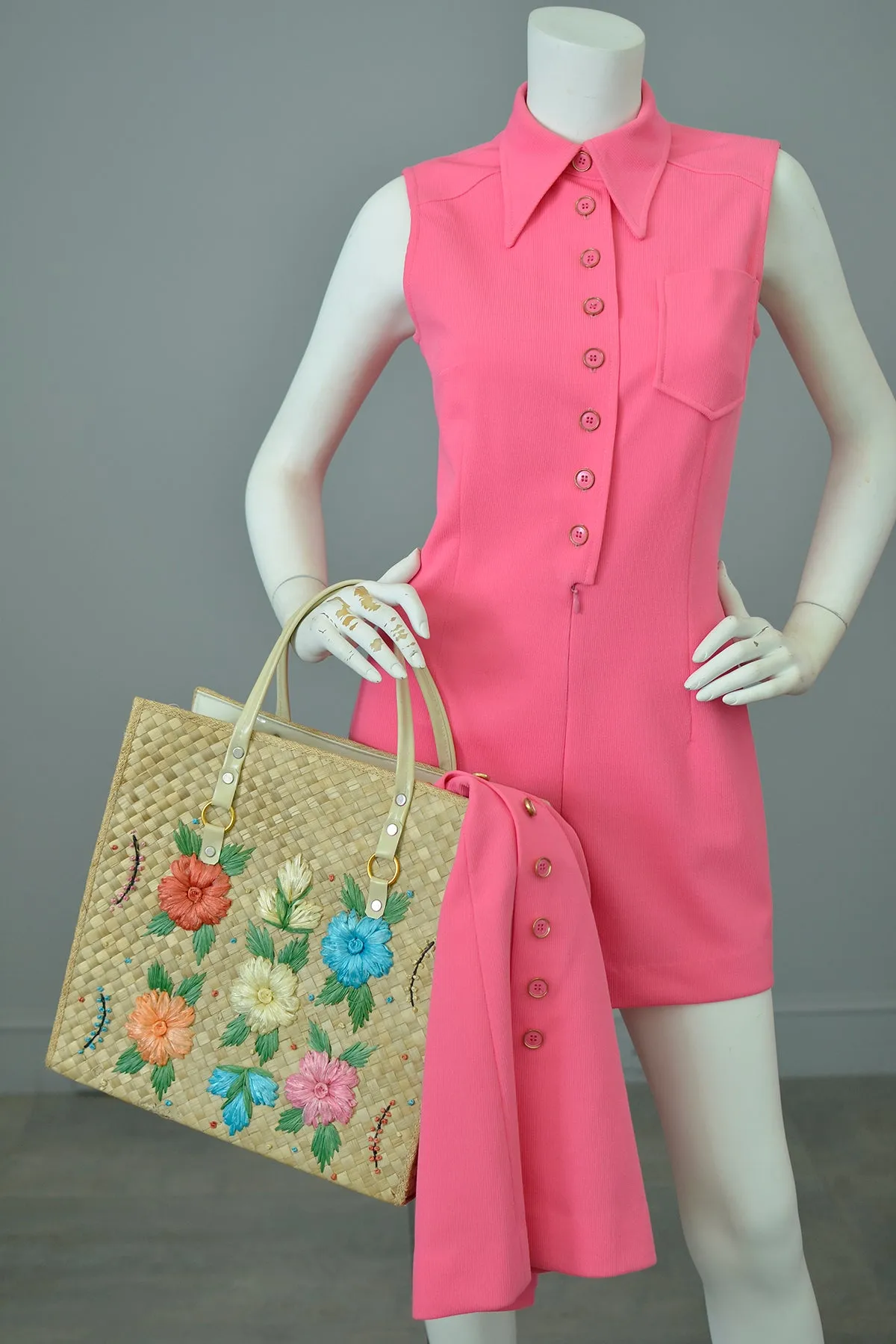 1970s Barbie Hot Pink Romper and Matching Skirt Two Piece Set