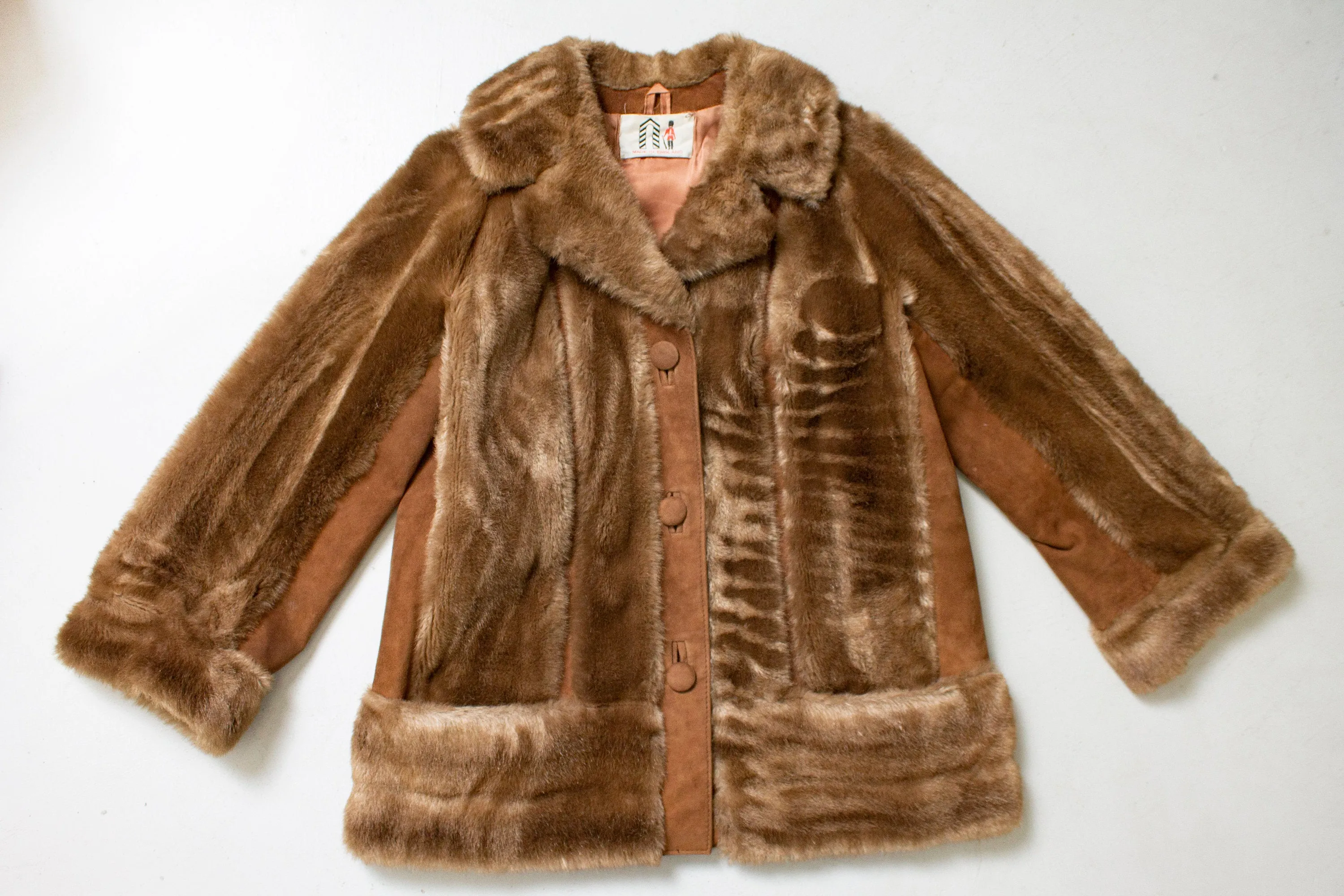 1970s LILLI ANN Coat FAUX Fur Suede M