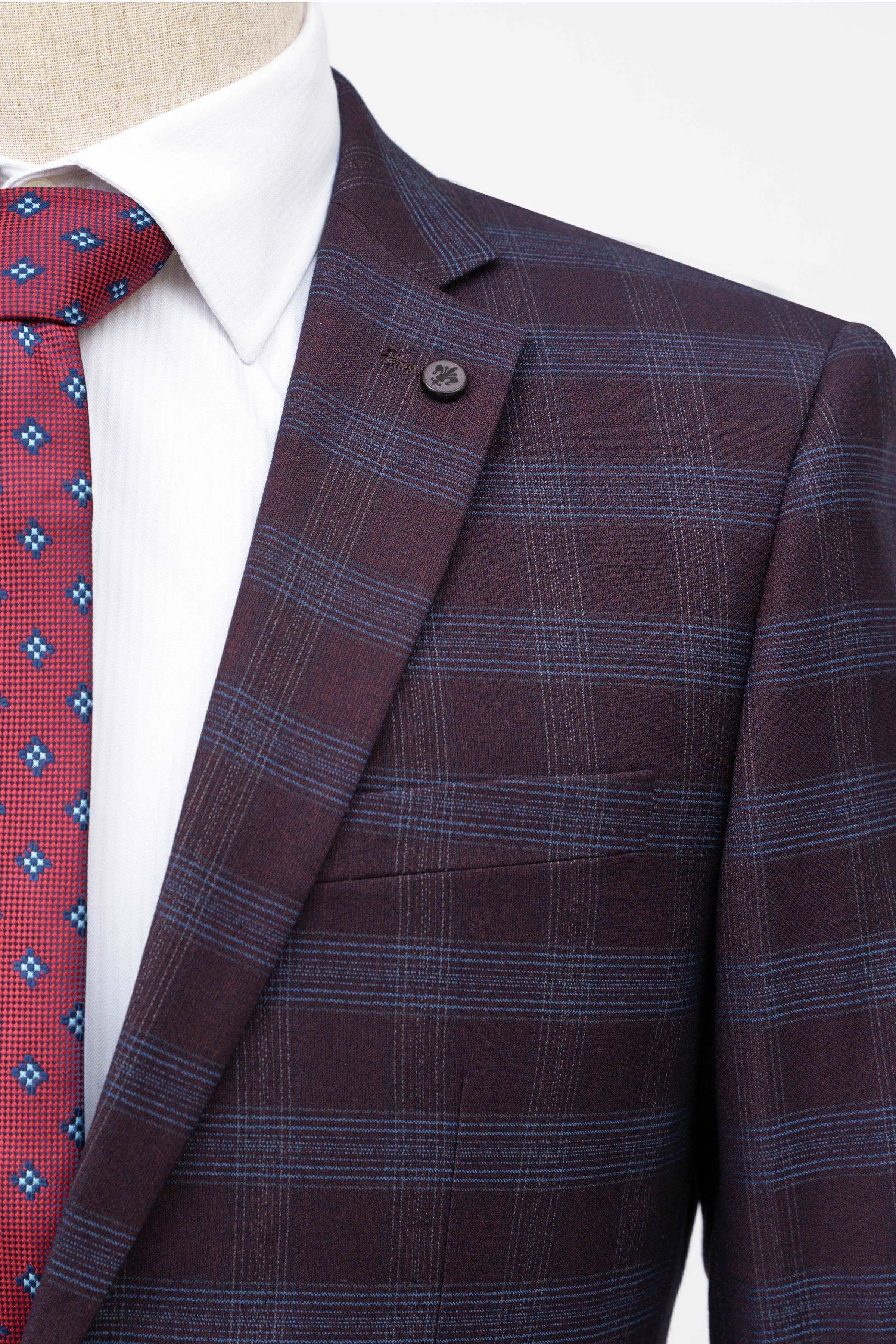 2 PIECE SUIT SLIM FIT MAROON CHECK