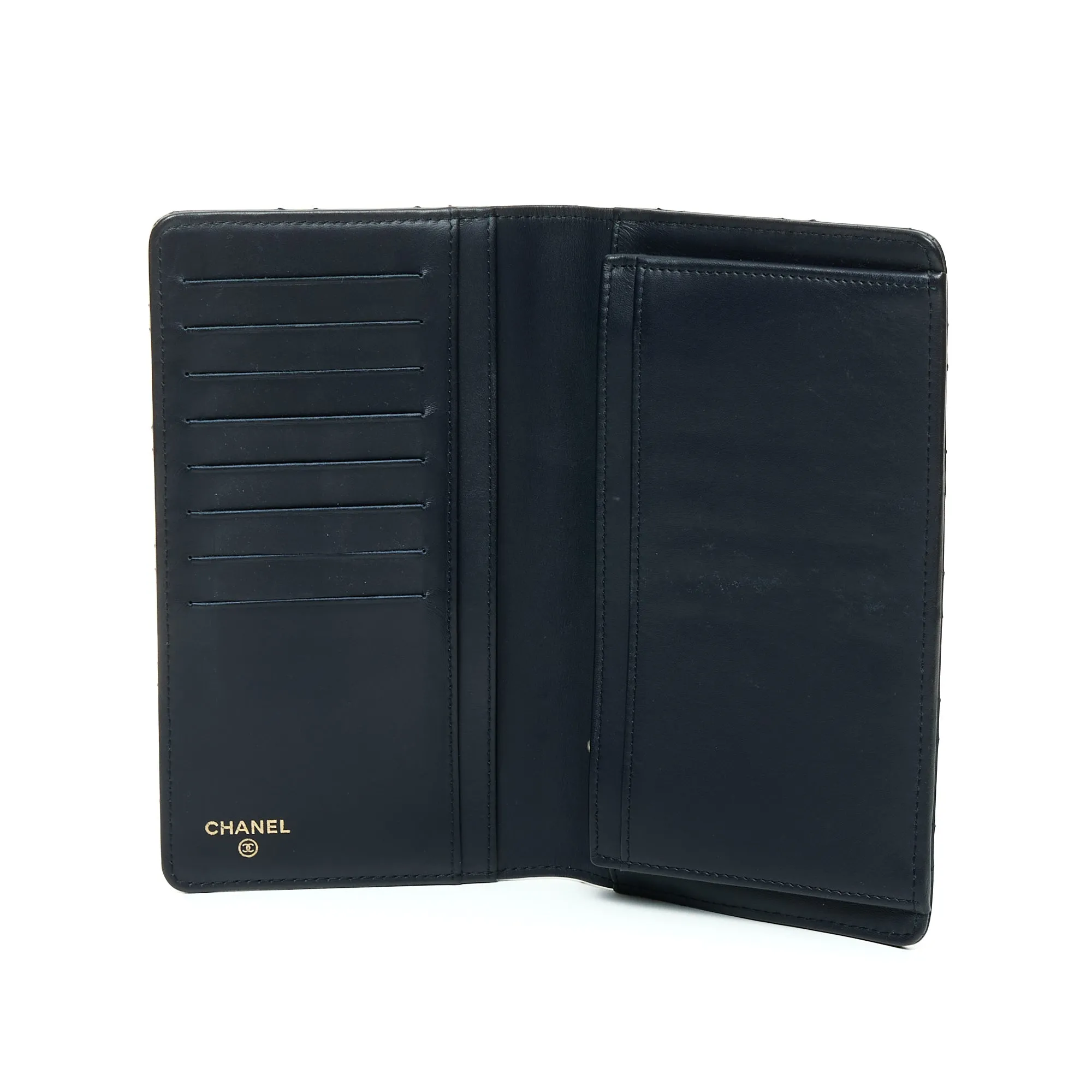 2.55 Reissue Long Fold Navy Wallet in Distressed Leather, Gold hardware