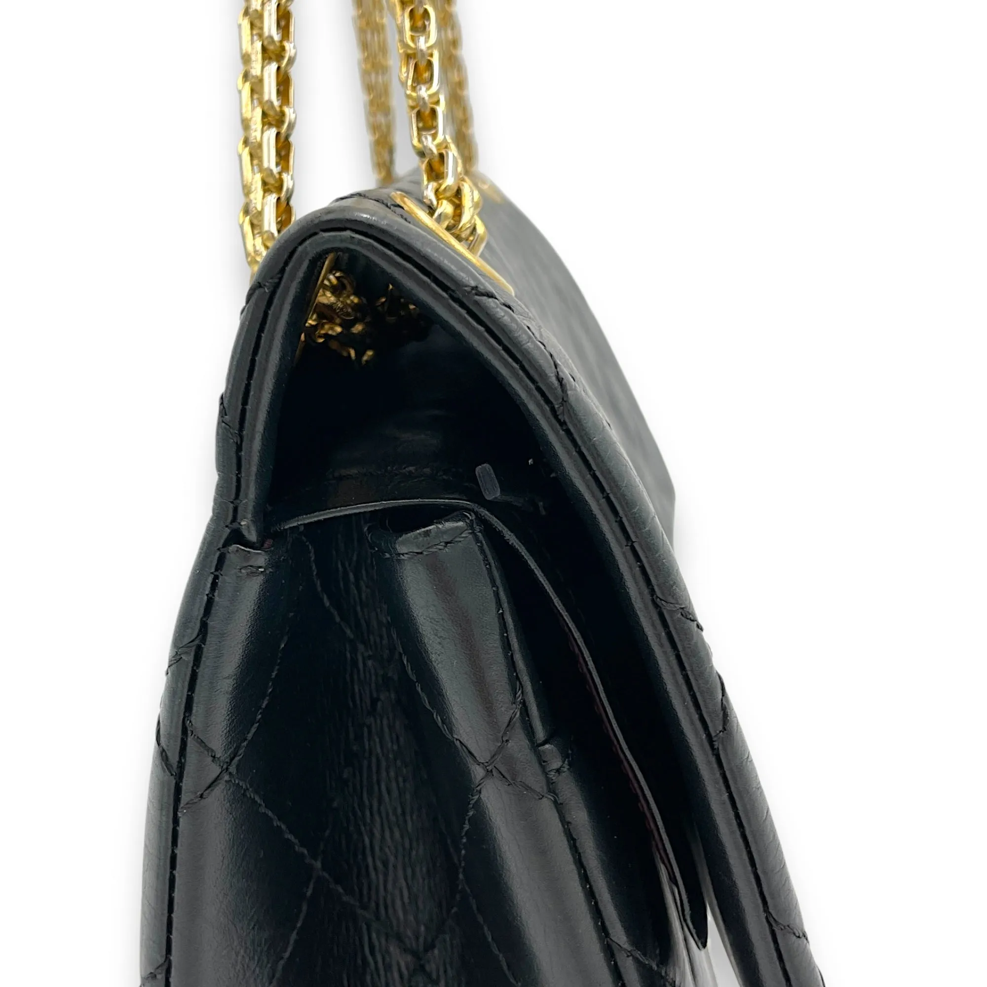 2.55 Shoulder Bag Large Black in Calfskin, Gold hardware