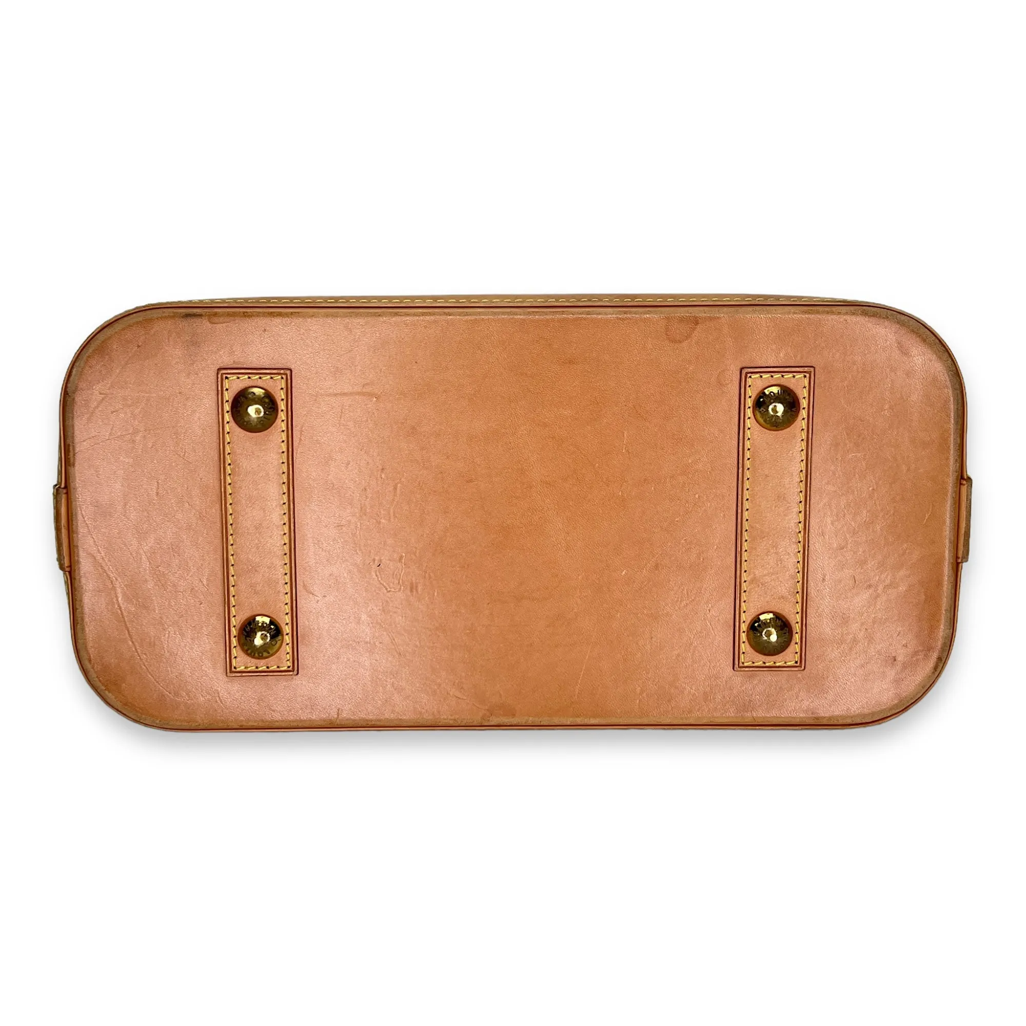 Alma PM Brown Top Handle Bag in Monogram Coated Canvas, Gold hardware