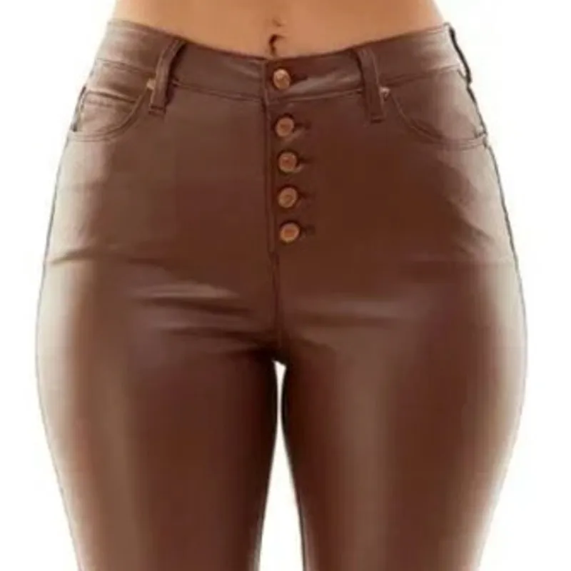 Almost Famous Juniors Faux Leather Exposed Super High Rise Jeans in Brown Size 1