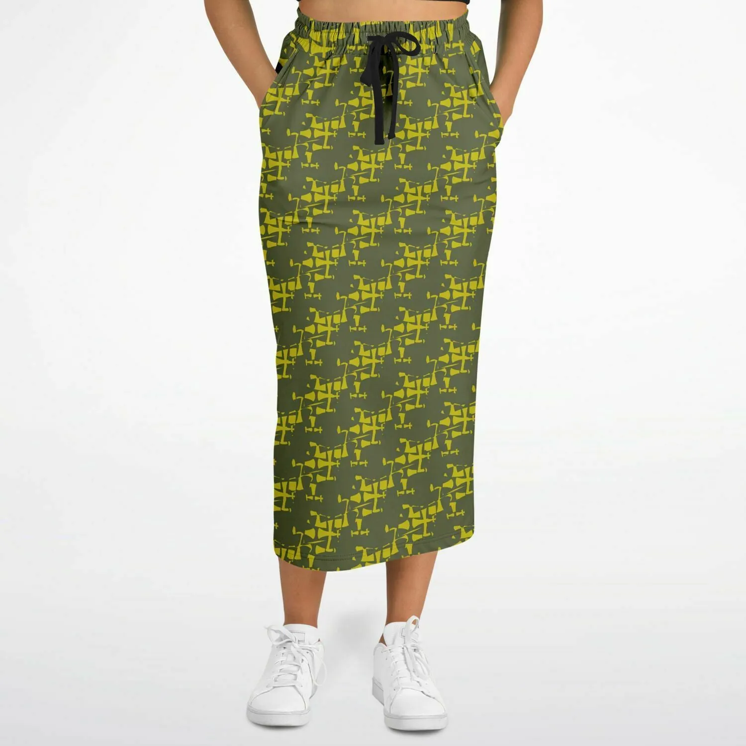 ARMY Green Athletic Long Pocket Skirt-Allover 3 Crusader Print