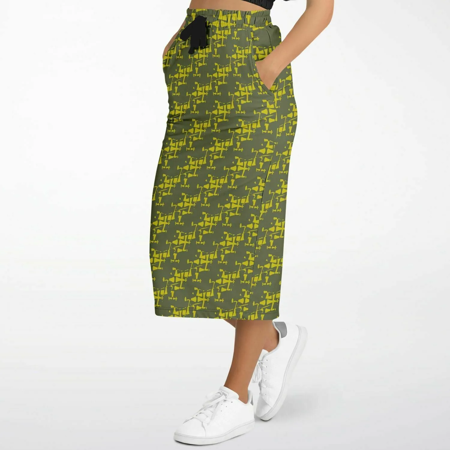 ARMY Green Athletic Long Pocket Skirt-Allover 3 Crusader Print