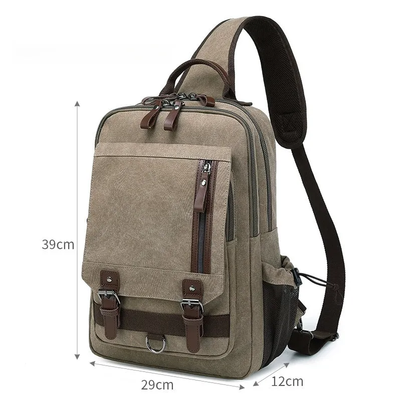 Army Green School Canvas Large Sling Bag For Men Business Canvas Sling Bag For Big Men