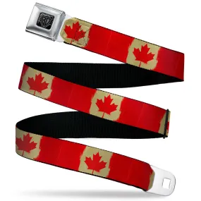 BD Wings Logo CLOSE-UP Black/Silver Seatbelt Belt - Canada Flag Painted Webbing