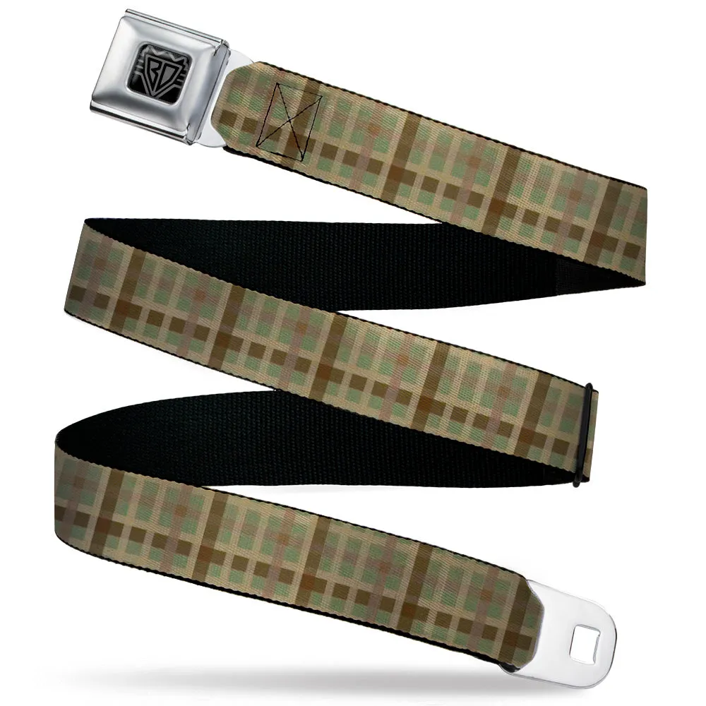 BD Wings Logo CLOSE-UP Black/Silver Seatbelt Belt - Plaid4 Mint Green/Tans/Brown Webbing