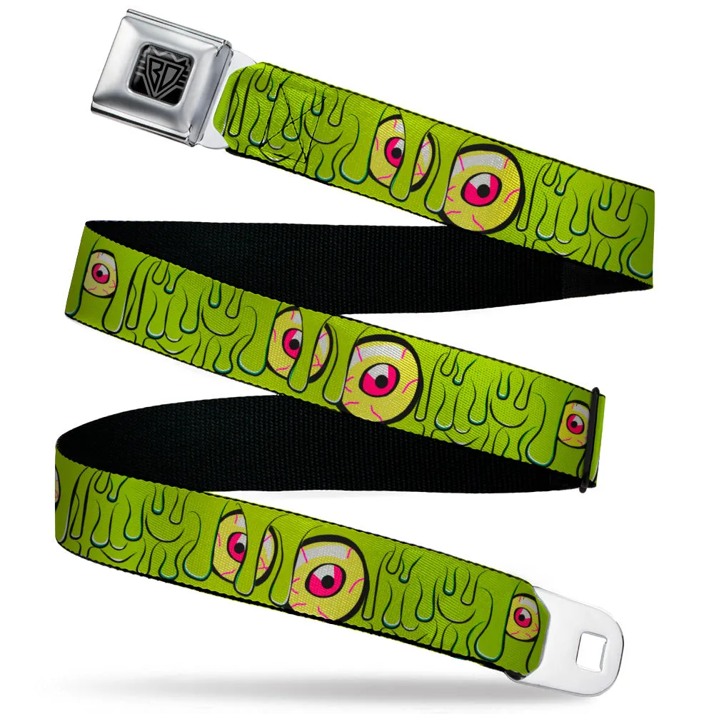 BD Wings Logo CLOSE-UP Black/Silver Seatbelt Belt - Slimy Eye Balls Green/Black/Yellow/Green Webbing