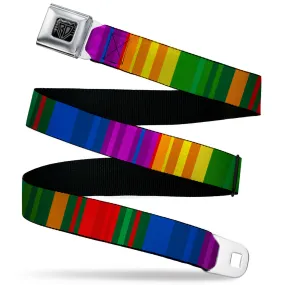 BD Wings Logo CLOSE-UP Black/Silver Seatbelt Belt - Zarape8 Vertical Multi Color Stripe Webbing