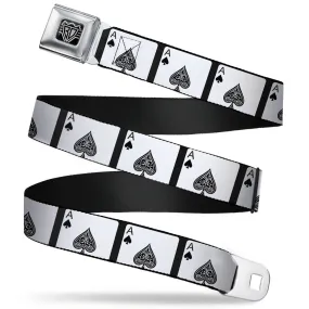 BD Wings Logo CLOSE-UP Full Color Black Silver Seatbelt Belt - Ace of Spades Webbing