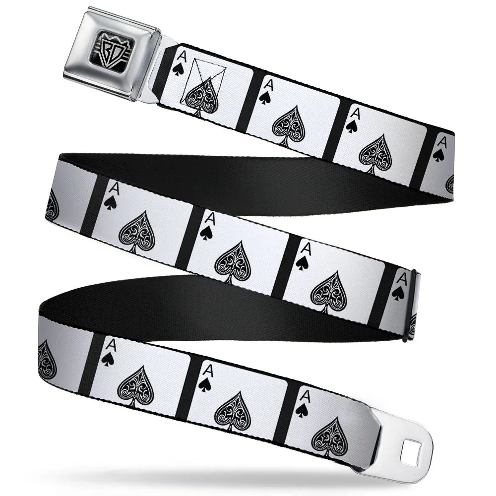 BD Wings Logo CLOSE-UP Full Color Black Silver Seatbelt Belt - Ace of Spades Webbing