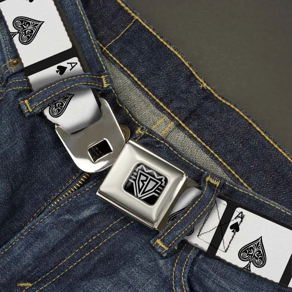 BD Wings Logo CLOSE-UP Full Color Black Silver Seatbelt Belt - Ace of Spades Webbing