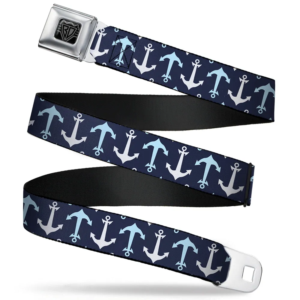 BD Wings Logo CLOSE-UP Full Color Black Silver Seatbelt Belt - Anchor2 Flip CLOSE-UP Navy/Baby Blue/White Webbing