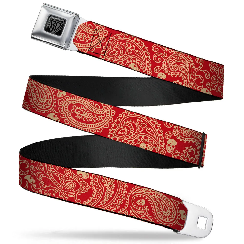 BD Wings Logo CLOSE-UP Full Color Black Silver Seatbelt Belt - Bandana/Skulls Scarlet Red/Gold Webbing