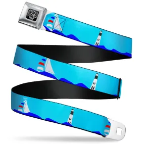 BD Wings Logo CLOSE-UP Full Color Black Silver Seatbelt Belt - Boats on the Water Webbing