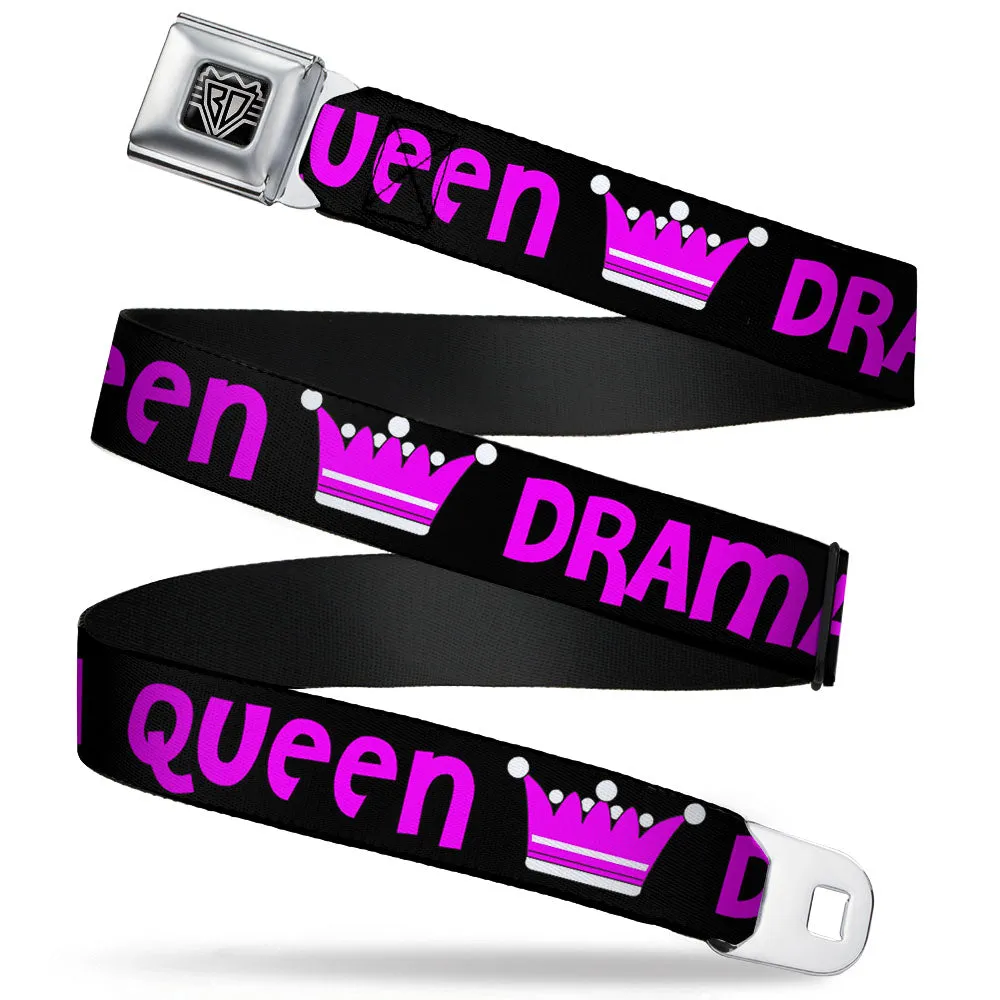 BD Wings Logo CLOSE-UP Full Color Black Silver Seatbelt Belt - DRAMA QUEEN Black/Fuchsia Webbing by Buckle-Down