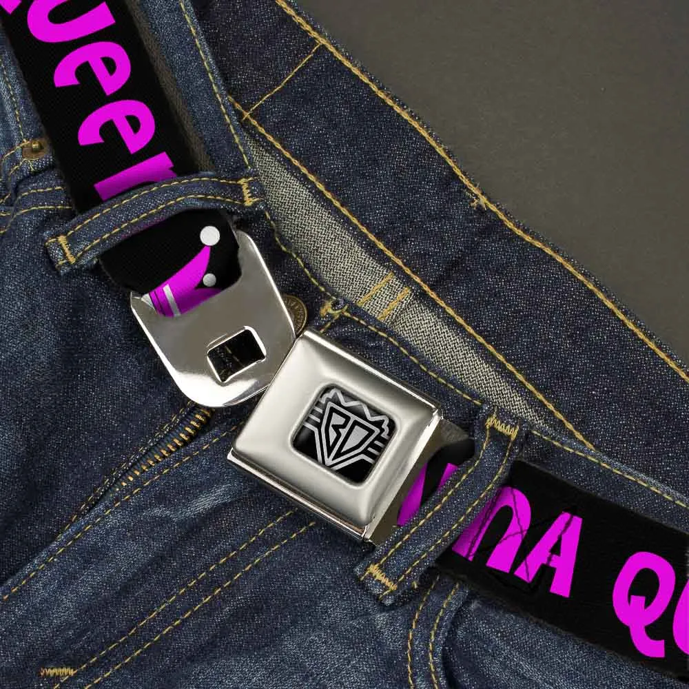 BD Wings Logo CLOSE-UP Full Color Black Silver Seatbelt Belt - DRAMA QUEEN Black/Fuchsia Webbing by Buckle-Down