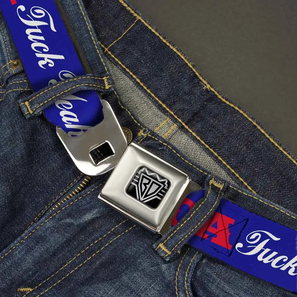 BD Wings Logo CLOSE-UP Full Color Black Silver Seatbelt Belt - 'MERICA FUCK YEAH!/Star Blue/Red/White Webbing