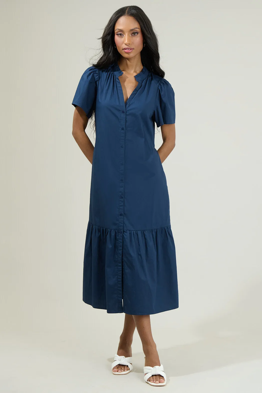 Beatrice Button Down Poplin Midi Dress