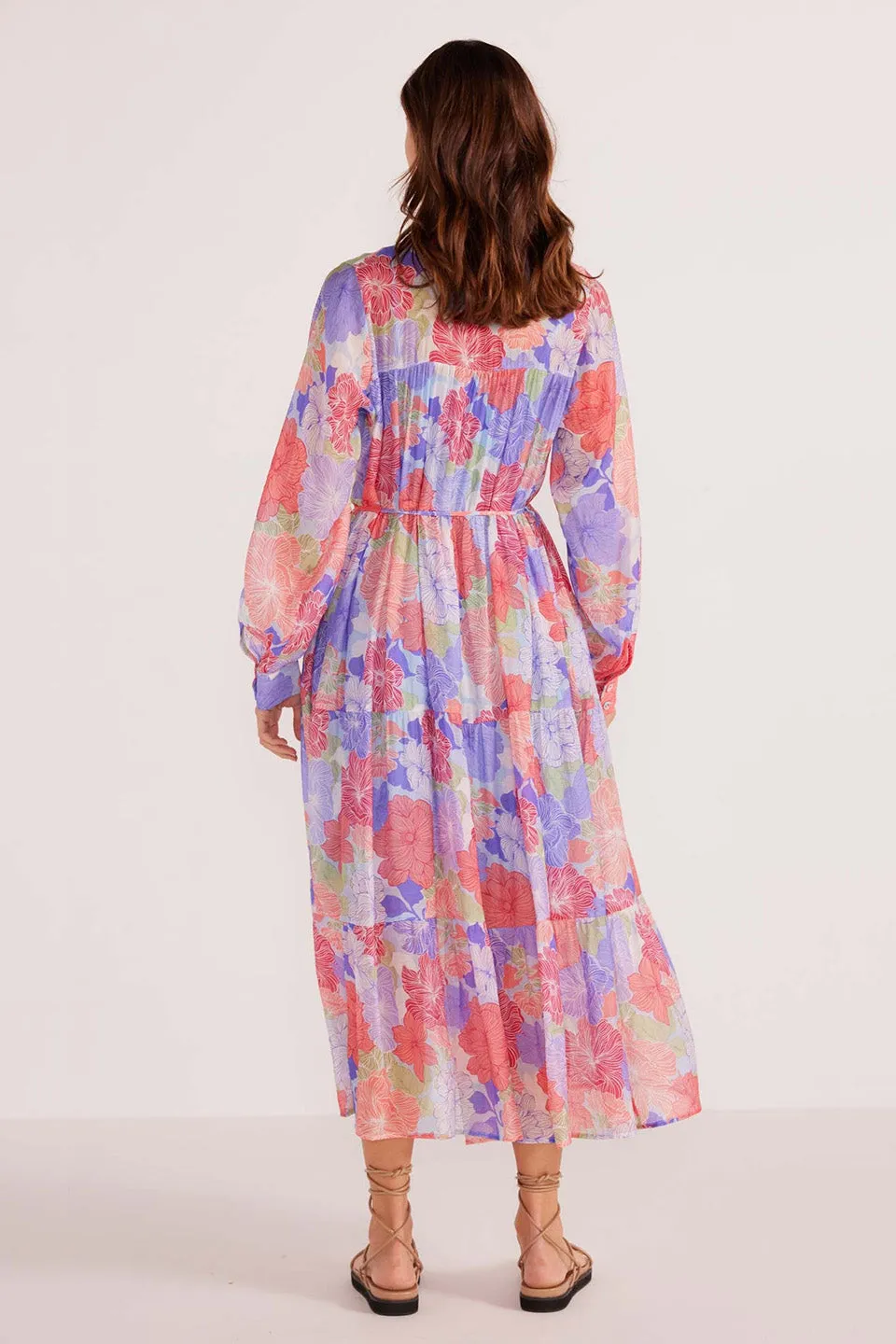 Belle Blue Spring Blooms Button Down Midi Dress