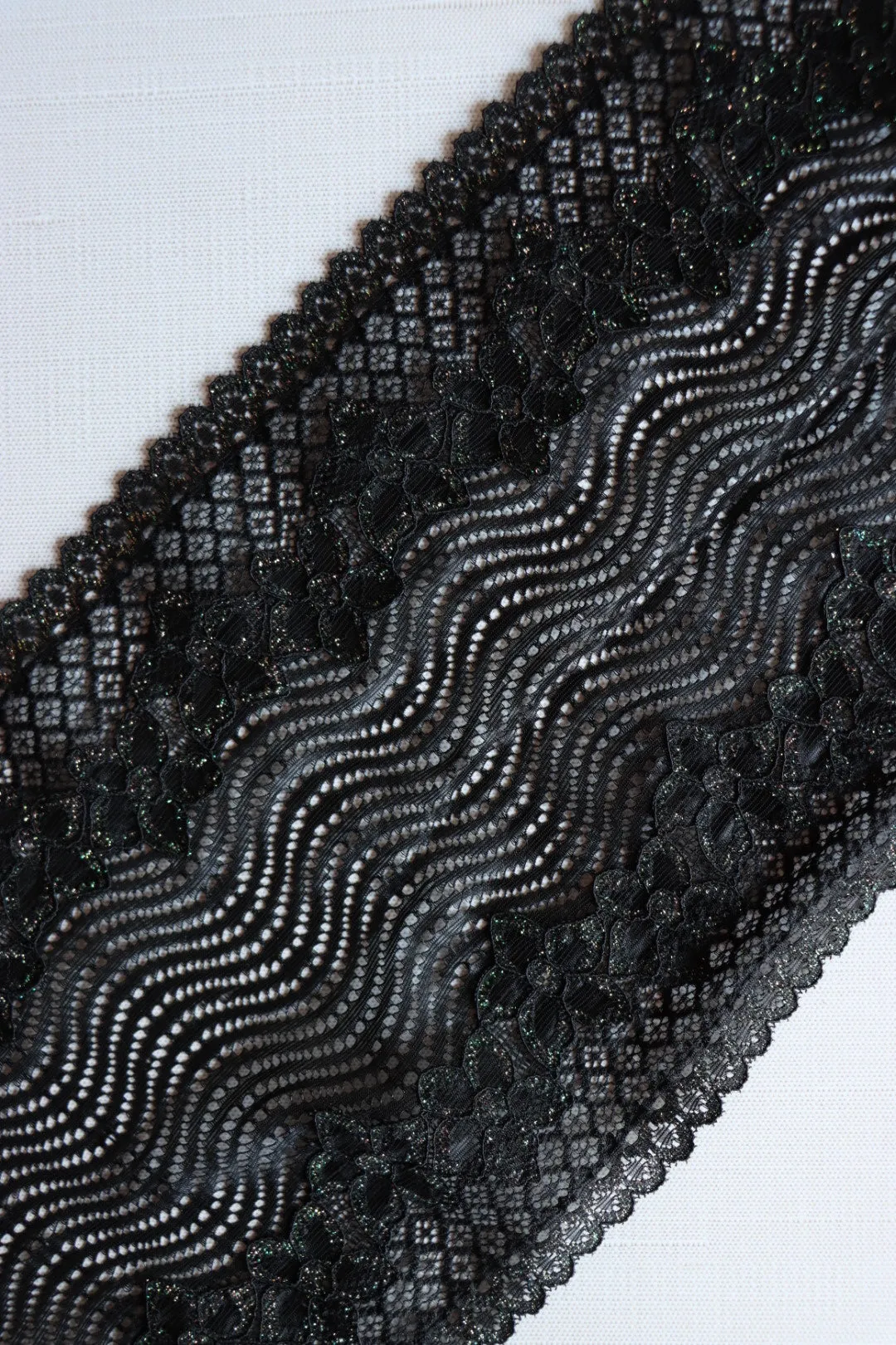 Black & Glitter 6.75" Wide Stretch Lace