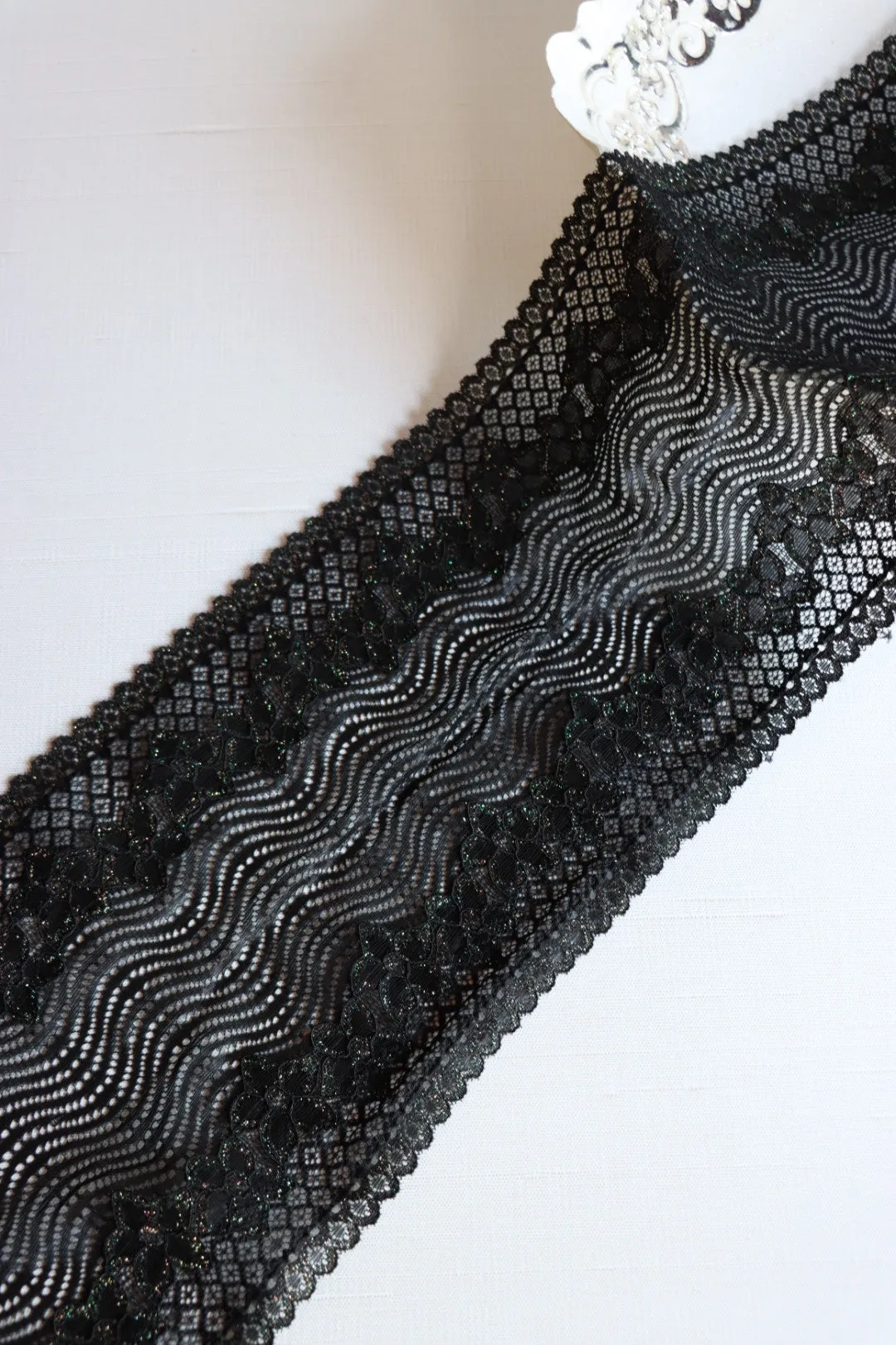 Black & Glitter 6.75" Wide Stretch Lace