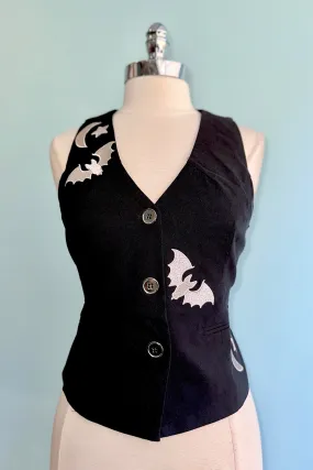 Black Embroidered Moon and Bat Vest