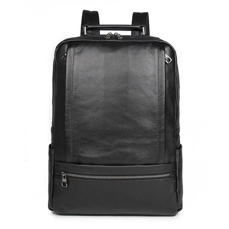 Black Leather Men's 14 inches Large Computer Backpack Black Large Travel Backpack Black Large College Backpack For Men