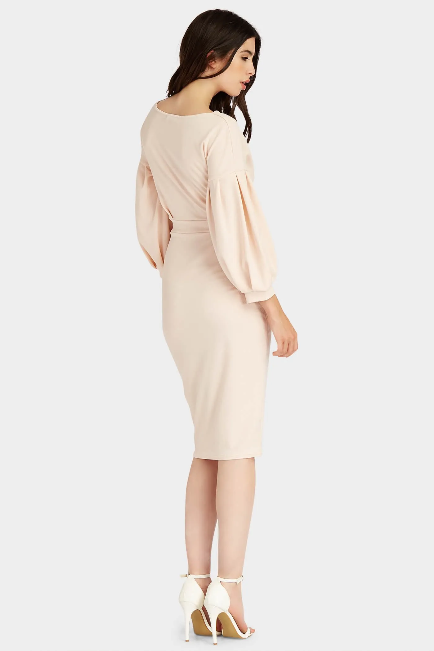 Blush Bell Sleeve Wrap Top Midi Dress