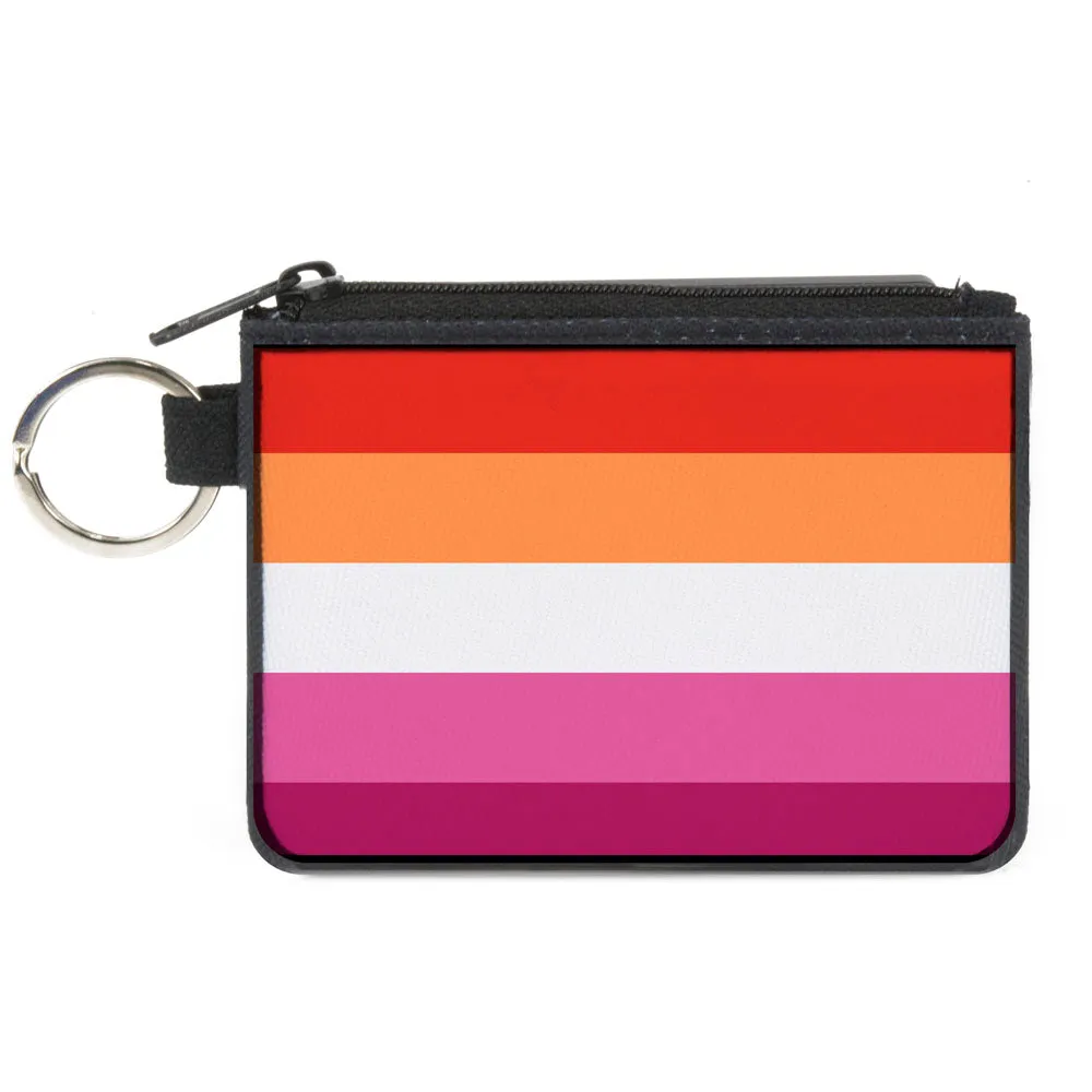 Canvas Zipper Wallet - MINI X-SMALL - Flag Lesbian Five Stripe Oranges White Pinks by Buckle-Down