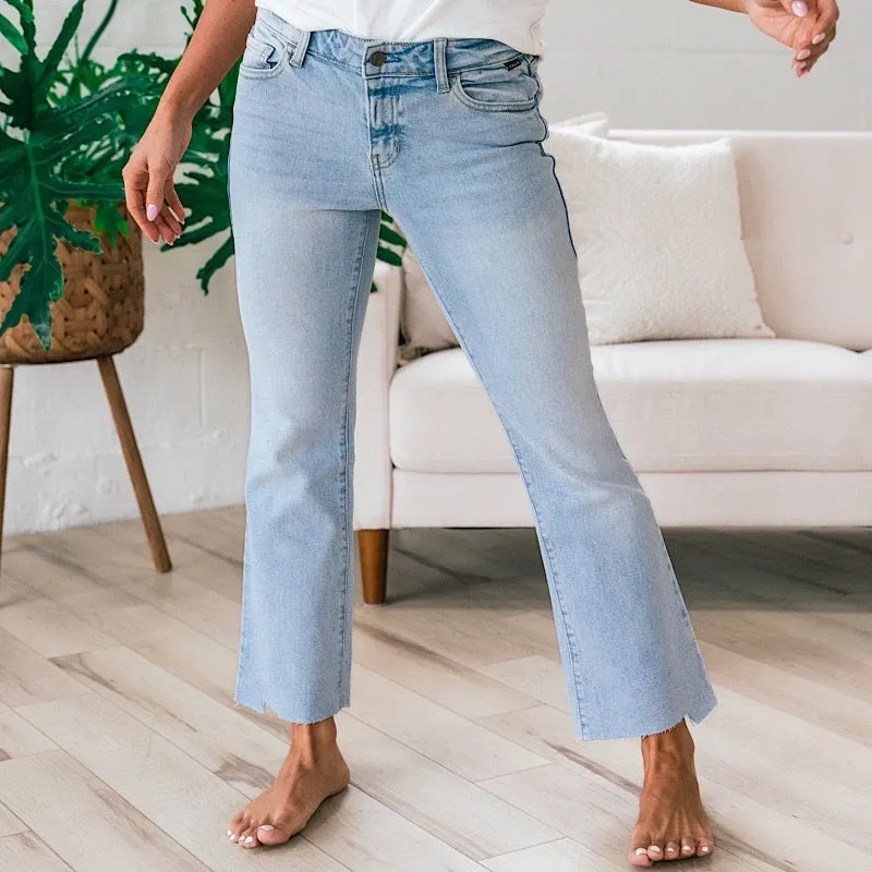 Cello Skipping Town Cut Hem Crop Flare Jeans