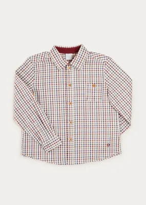 Checked Polo Collar Long Sleeve Shirt In Beige (4-10yrs)