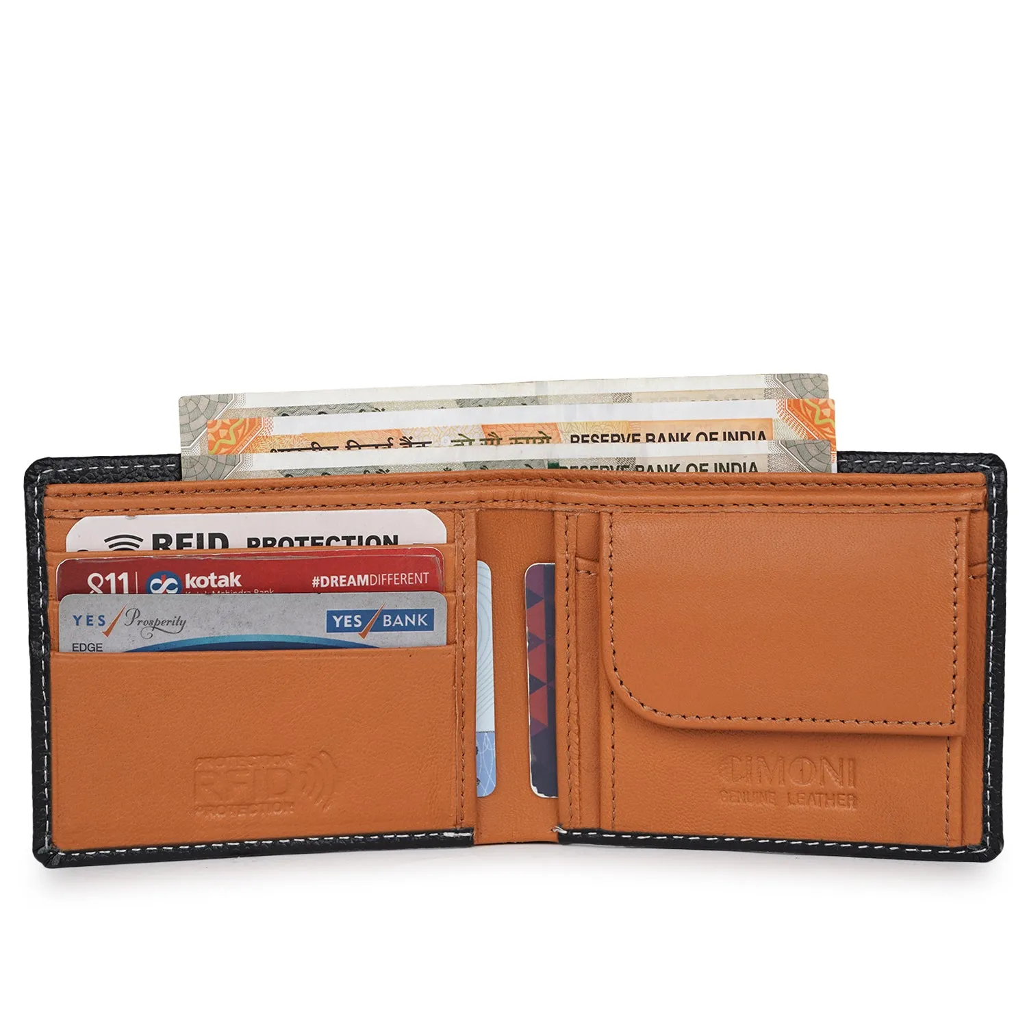 CIMONI Genuine Leather Stylish Credit/5 Debit Card Slots 1 Flap Coin Pocket Wallet for Men