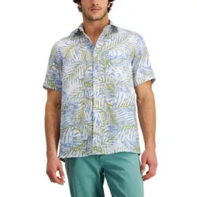 Club Room Men's Twinkle Blue, Cream, & Green Palm Print Button Down Shirt, M!