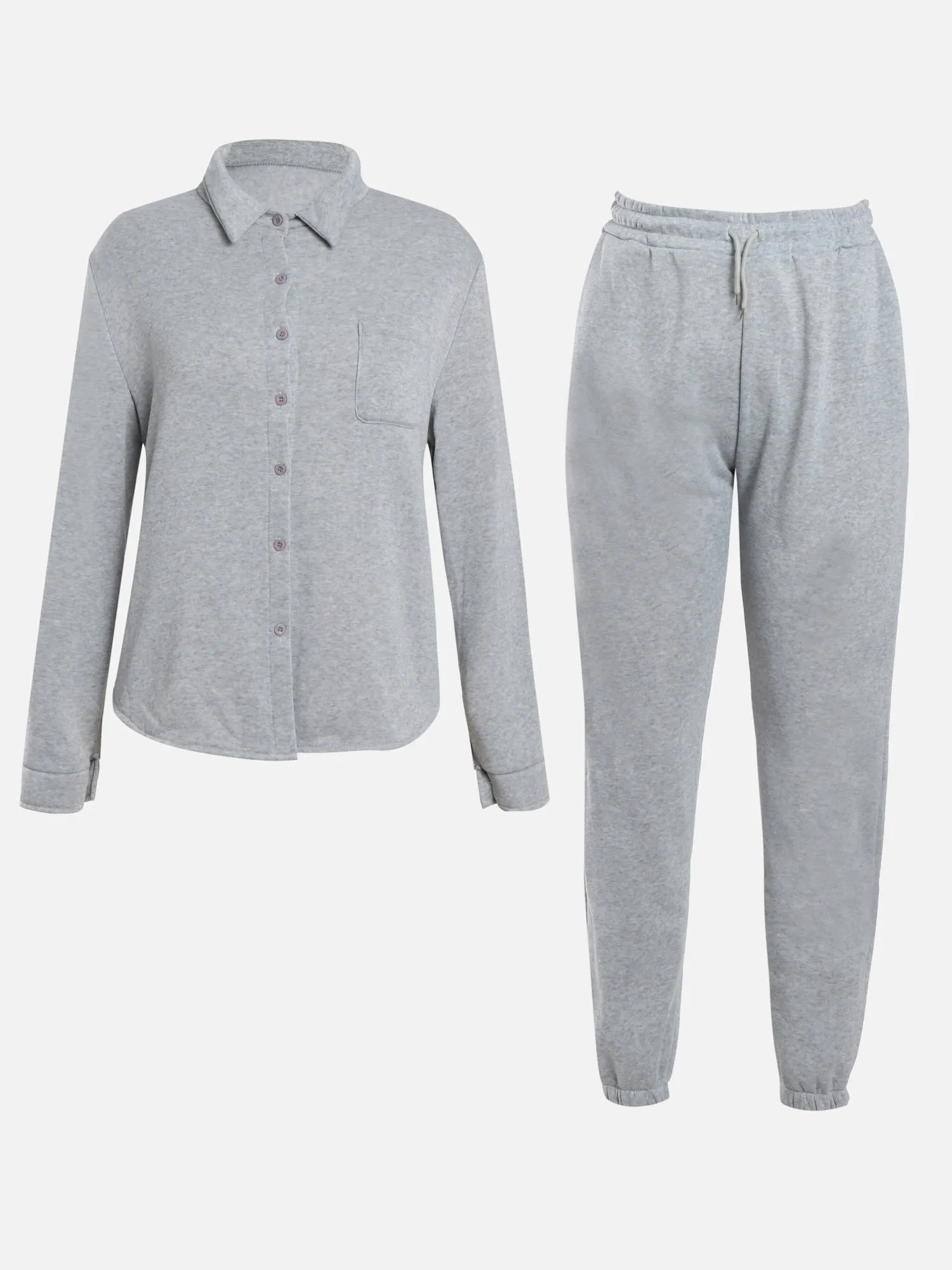 Cozy Gray Buttoned Sweatshirt Tracksuit