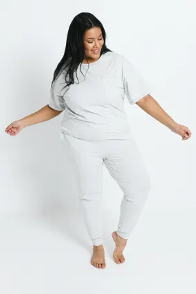 Curve Brushed Cotton Pyjama Set - Light Grey Striped