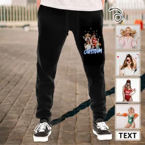 Custom Cropped Photo Mix & Text  Men's Thick Cotton Sweatpants