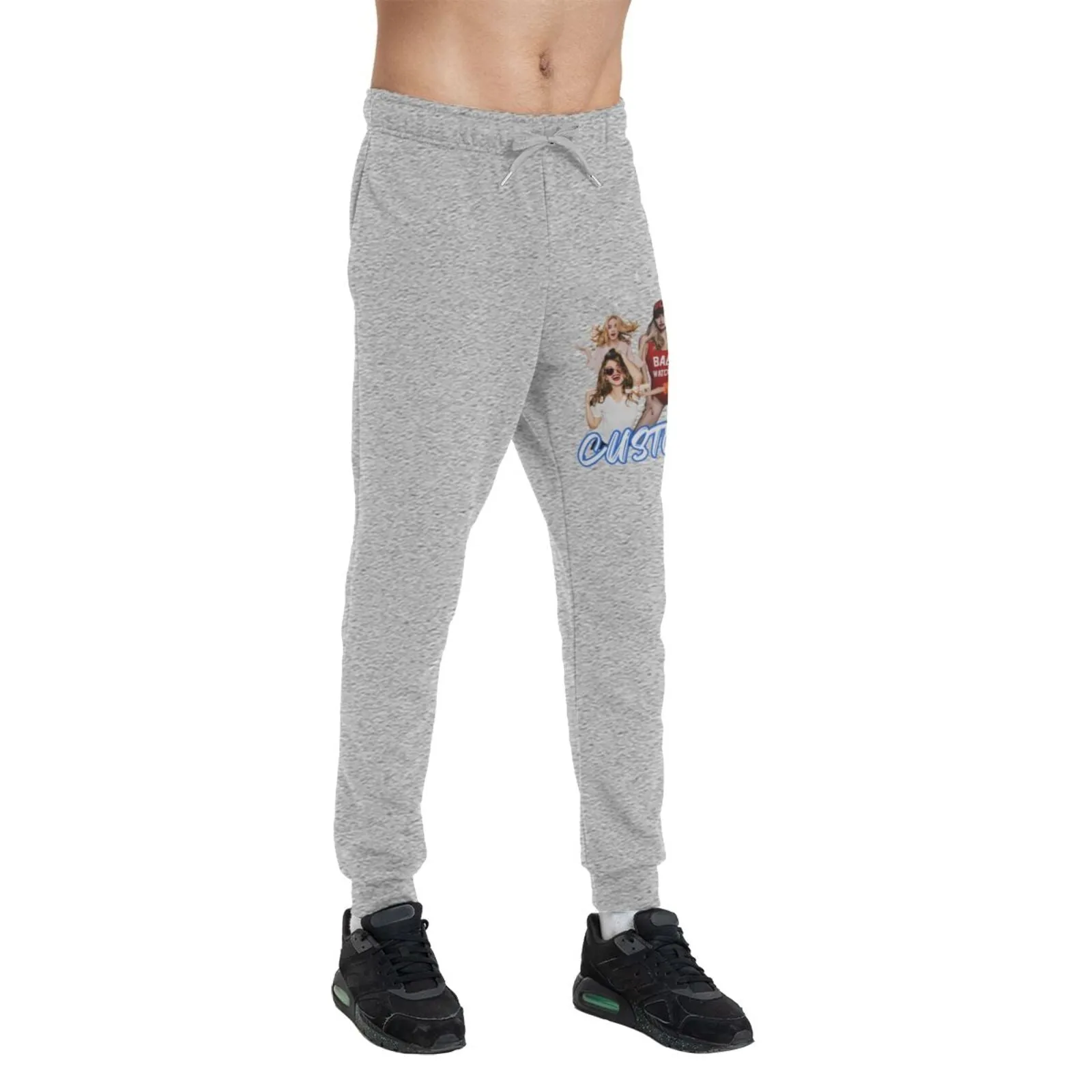 Custom Cropped Photo Mix & Text  Men's Thick Cotton Sweatpants