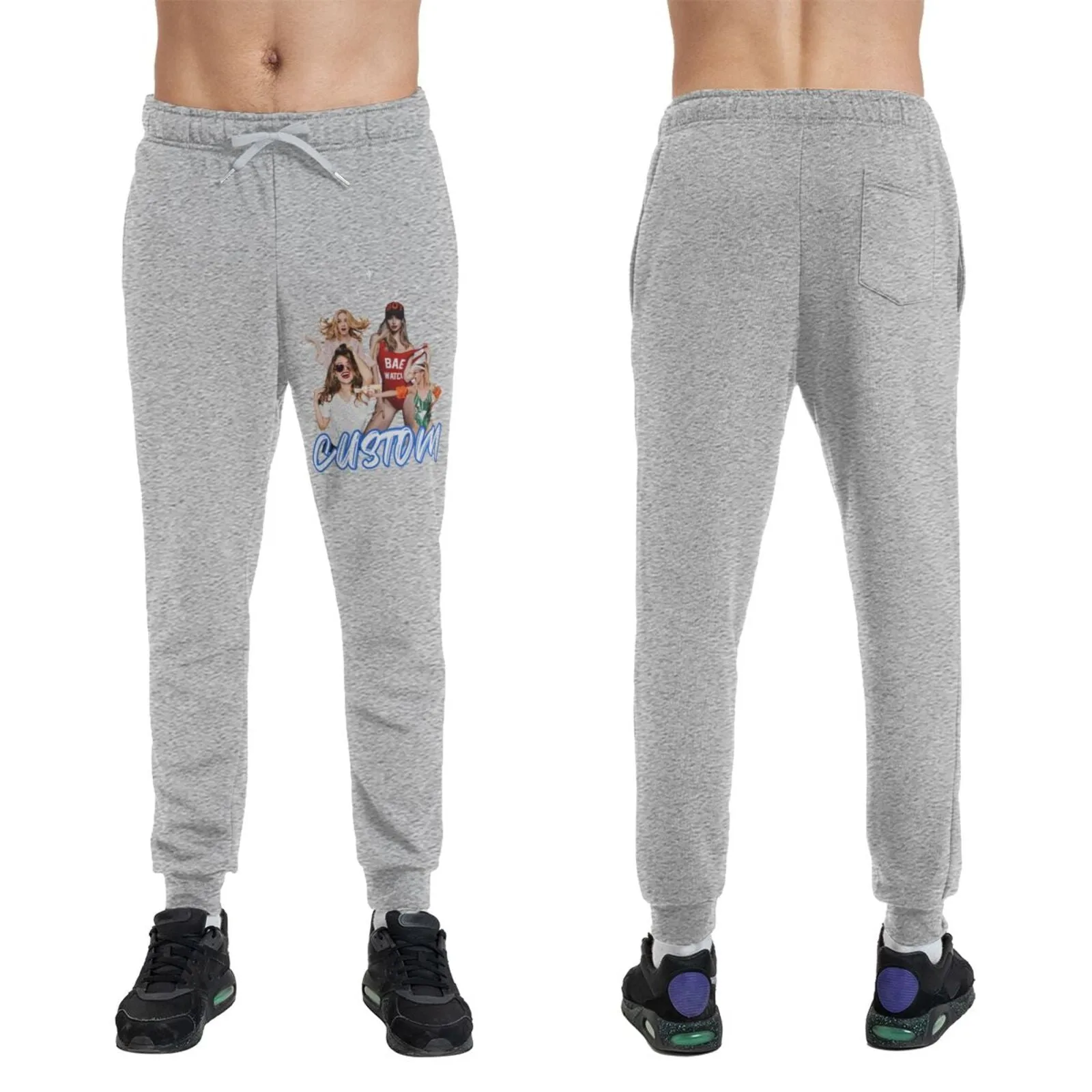 Custom Cropped Photo Mix & Text  Men's Thick Cotton Sweatpants