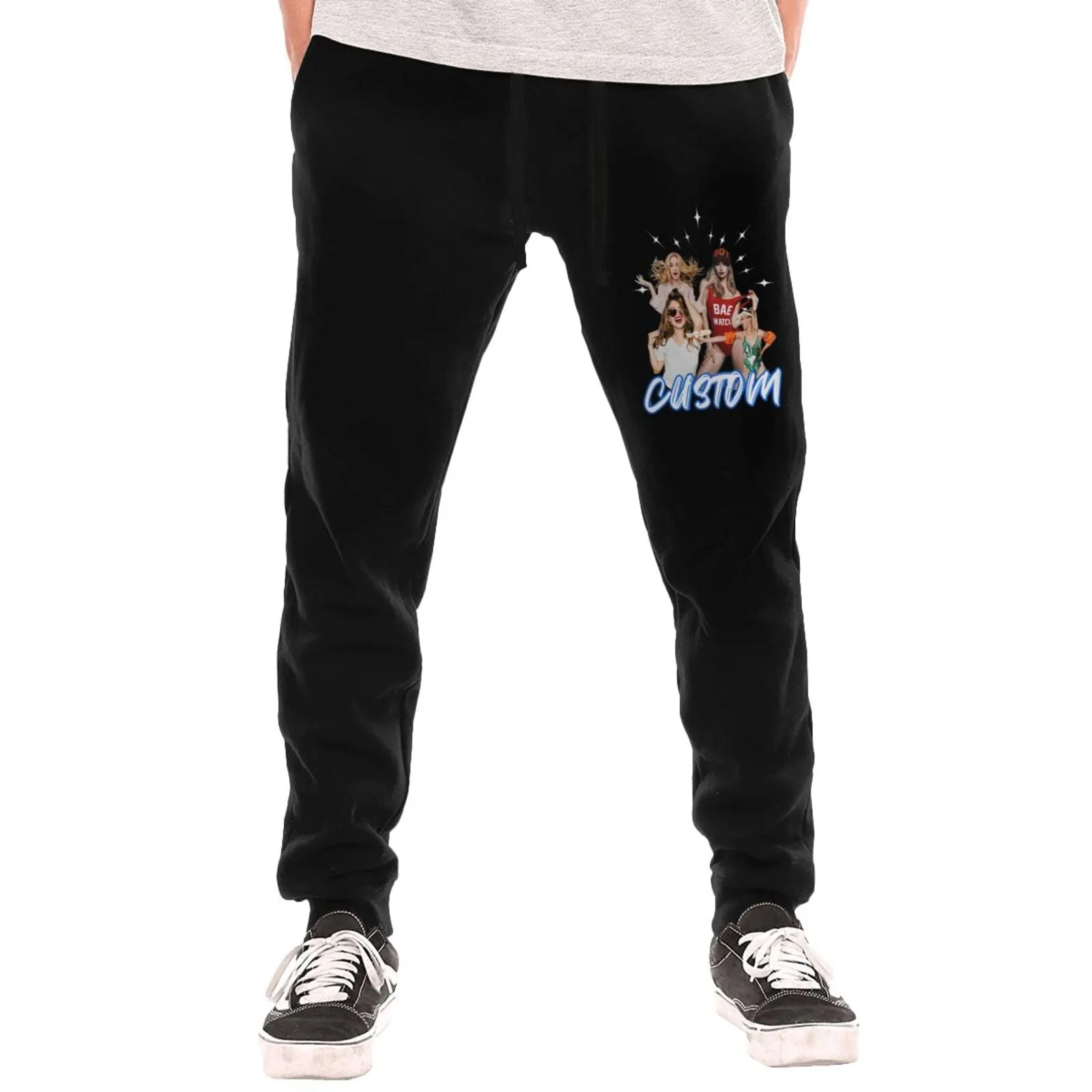 Custom Cropped Photo Mix & Text  Men's Thick Cotton Sweatpants