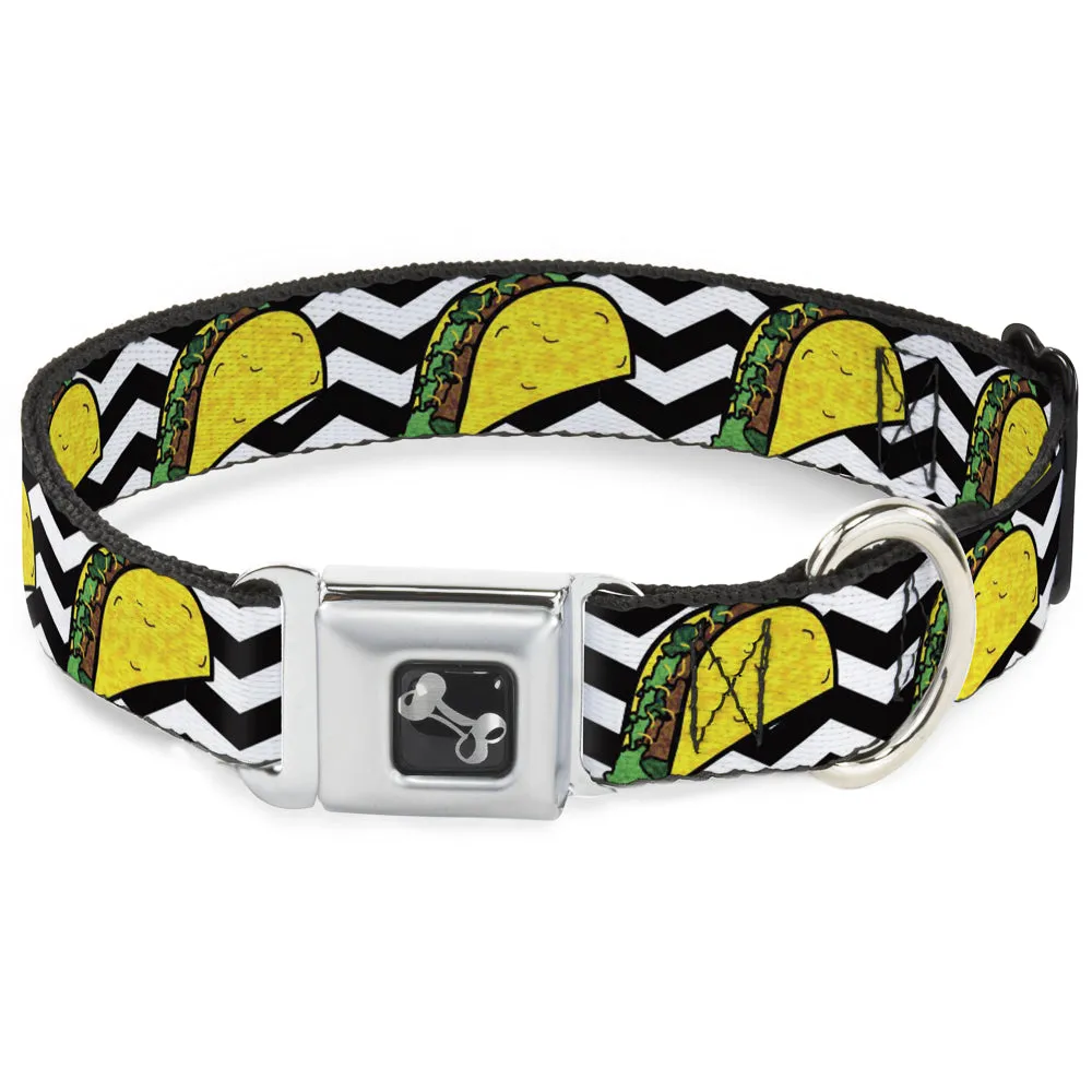 Dog Bone Seatbelt Buckle Collar - Taco/Chevron Black/White by Buckle-Down