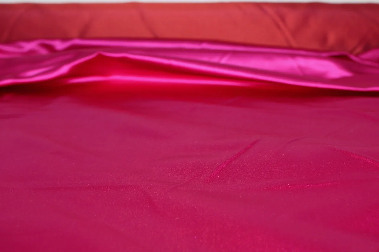 Double Sided Silk Duchesse Satin - Magenta/Iridescent Nighttime Coral