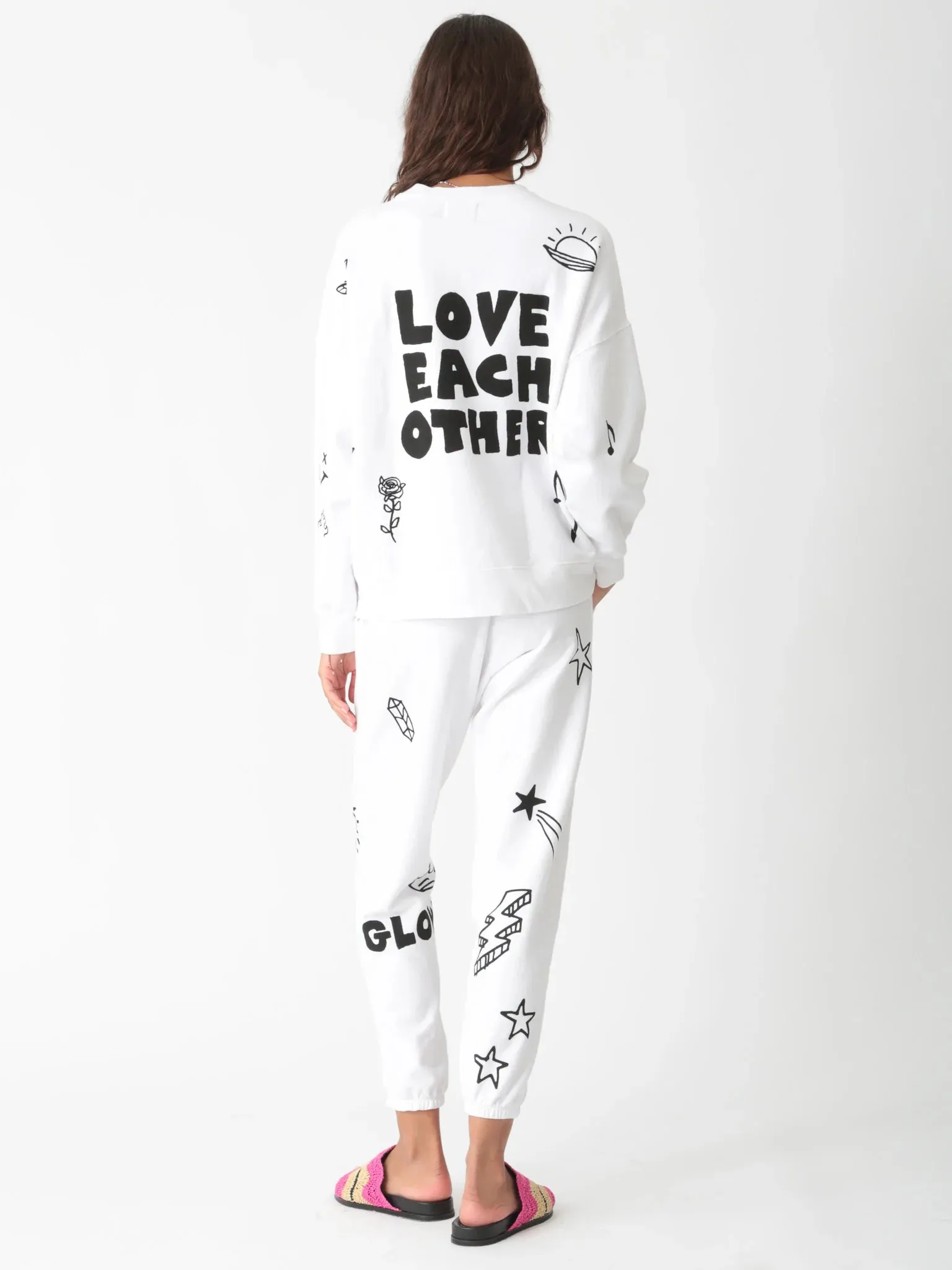 Electric & Rose Women's Siesta Lounge Sweatpants - Love Each Other Graphic White