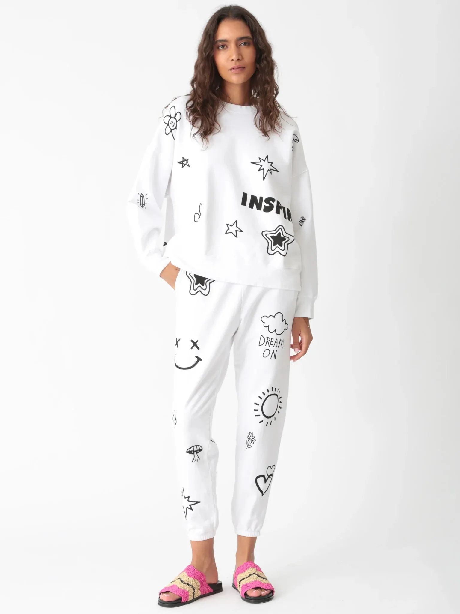 Electric & Rose Women's Siesta Lounge Sweatpants - Love Each Other Graphic White