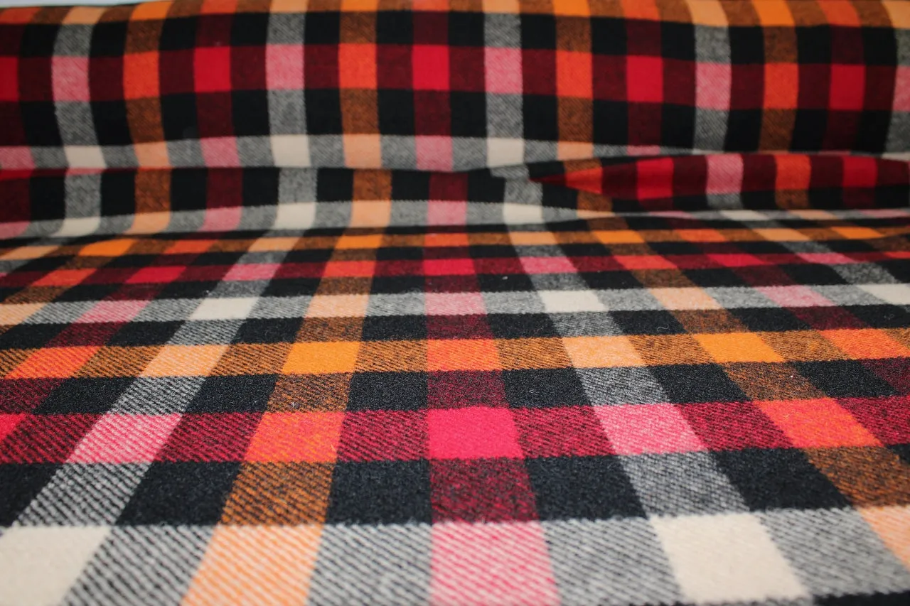 English Buffalo Check Flannel - Orange/Red/Black/Beige