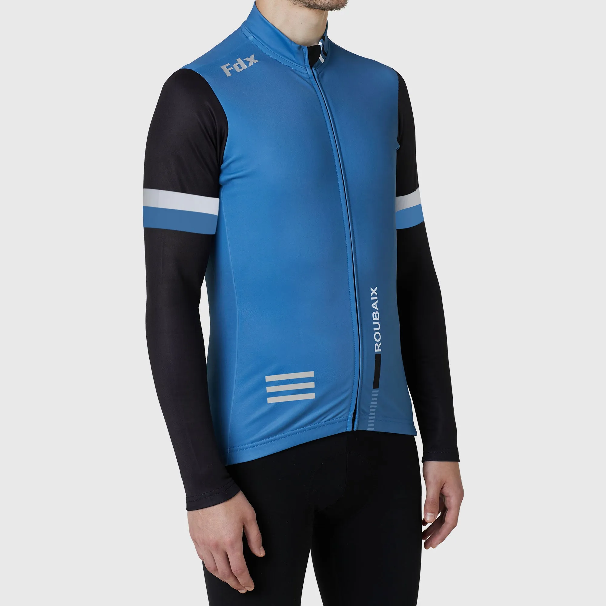 Fdx Men's & Boy's Set Limited Edition Thermal Roubaix Long Sleeve Cycling Jersey & Bib Tights - Blue