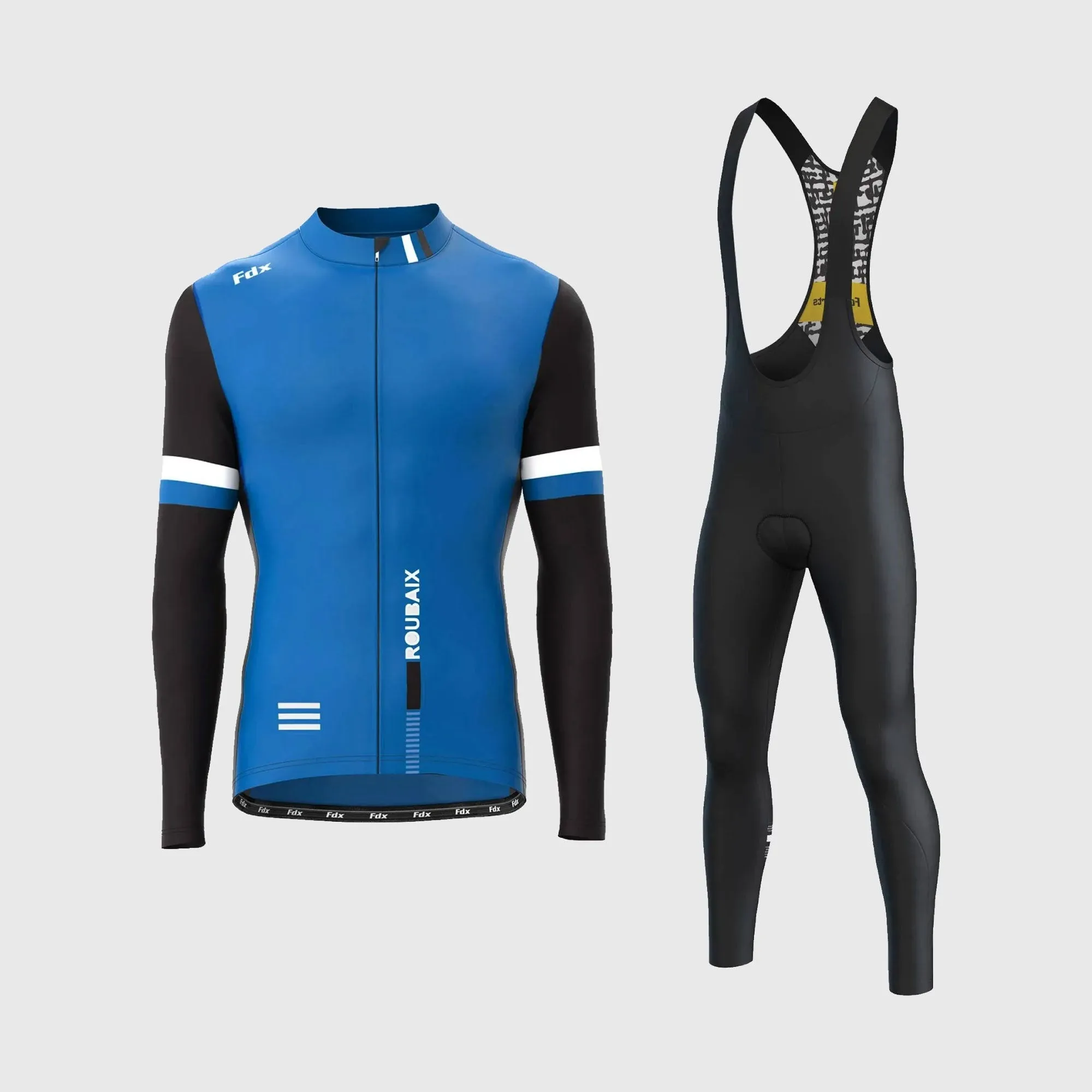 Fdx Men's & Boy's Set Limited Edition Thermal Roubaix Long Sleeve Cycling Jersey & Bib Tights - Blue