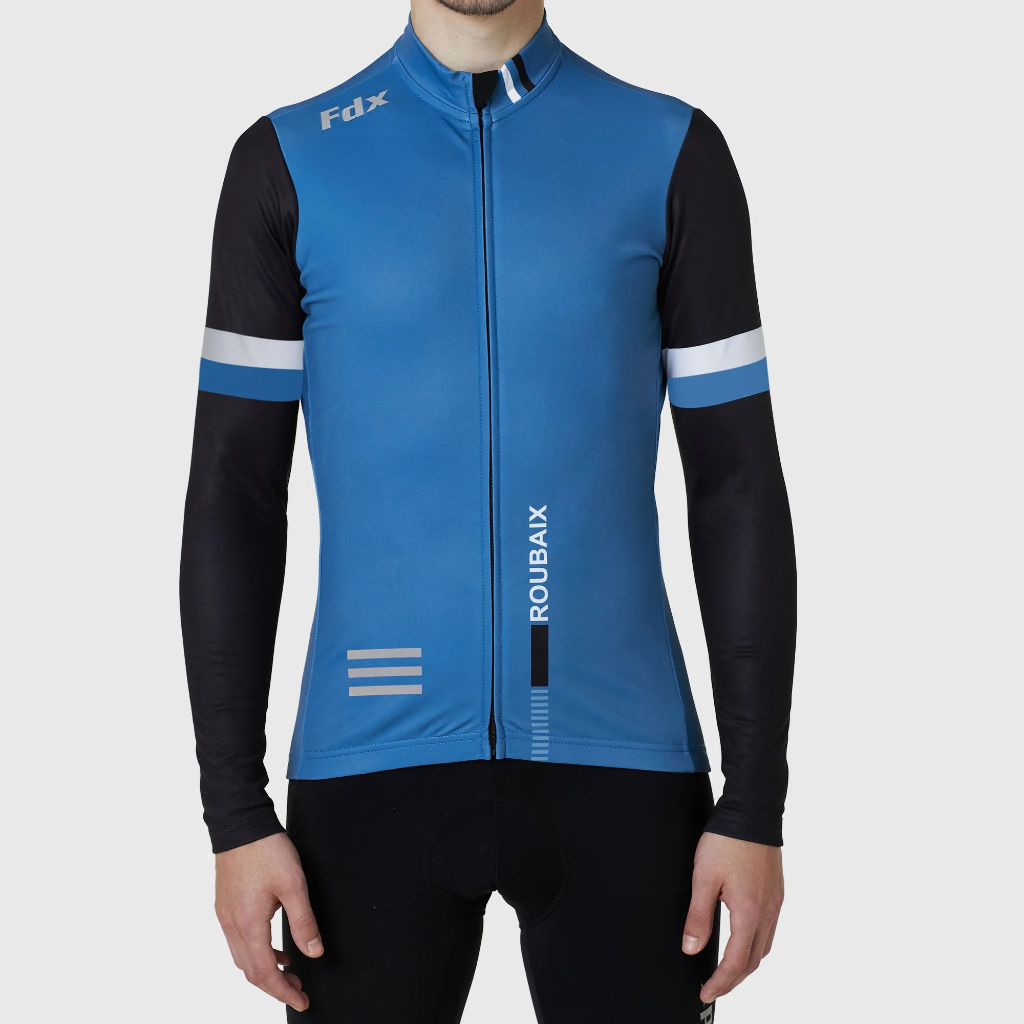 Fdx Men's & Boy's Set Limited Edition Thermal Roubaix Long Sleeve Cycling Jersey & Bib Tights - Blue